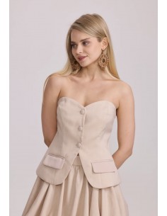 Beige Bustier Top with Buttons